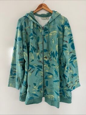LOGO by Lori Goldstein Jacket Full Zip Hoodie Womens 3X Green Abstract Pockets